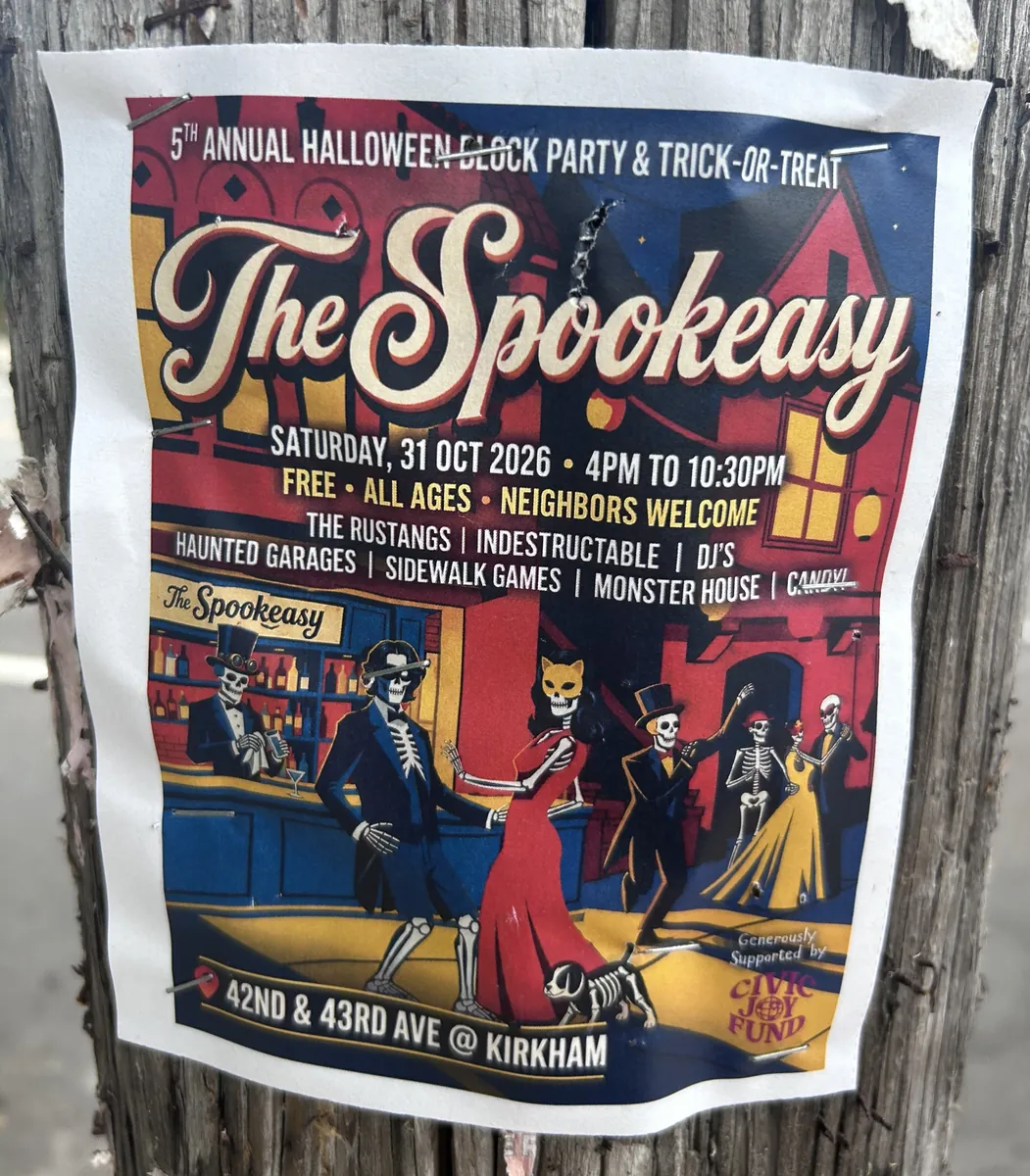 The Spookeasy Halloween block party flier