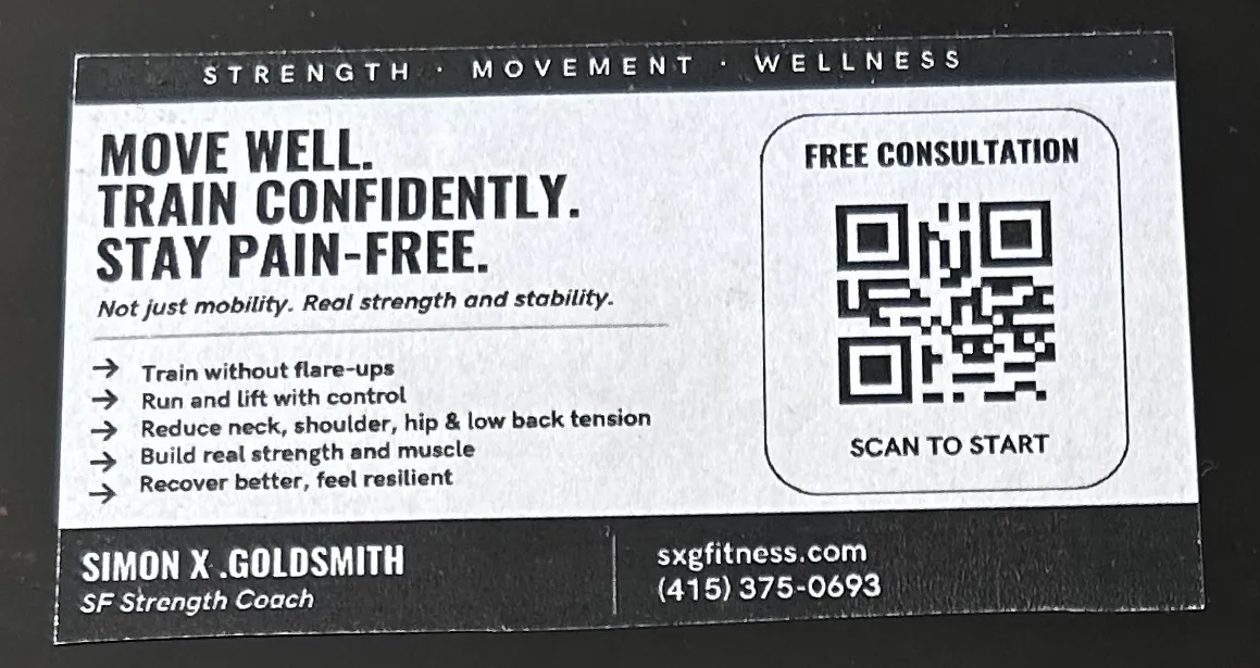 SXG Fitness business card